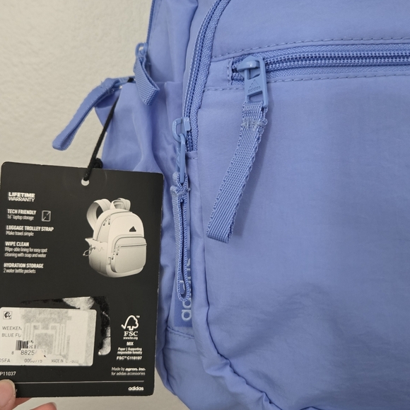 Adidas Periwinkle Blue Weekender Nylon Backpack NEW School Bag Travel Packable - Picture 2 of 5